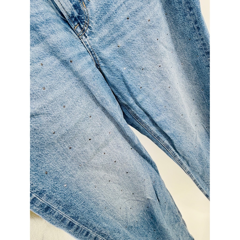 American Eagle Strigid Rhinestone Straight Leg Jeans Light Wash Women 6 Long - Picture 3 of 7
